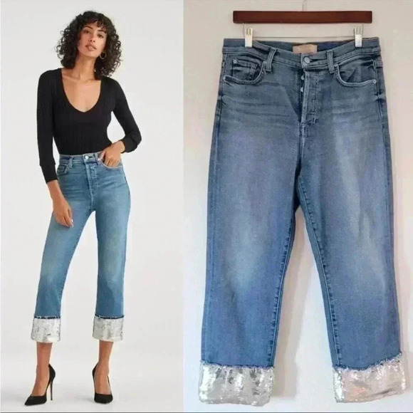 7 for all mankind boyfriend sequin crop Jean 23 - Picture 1 of 14